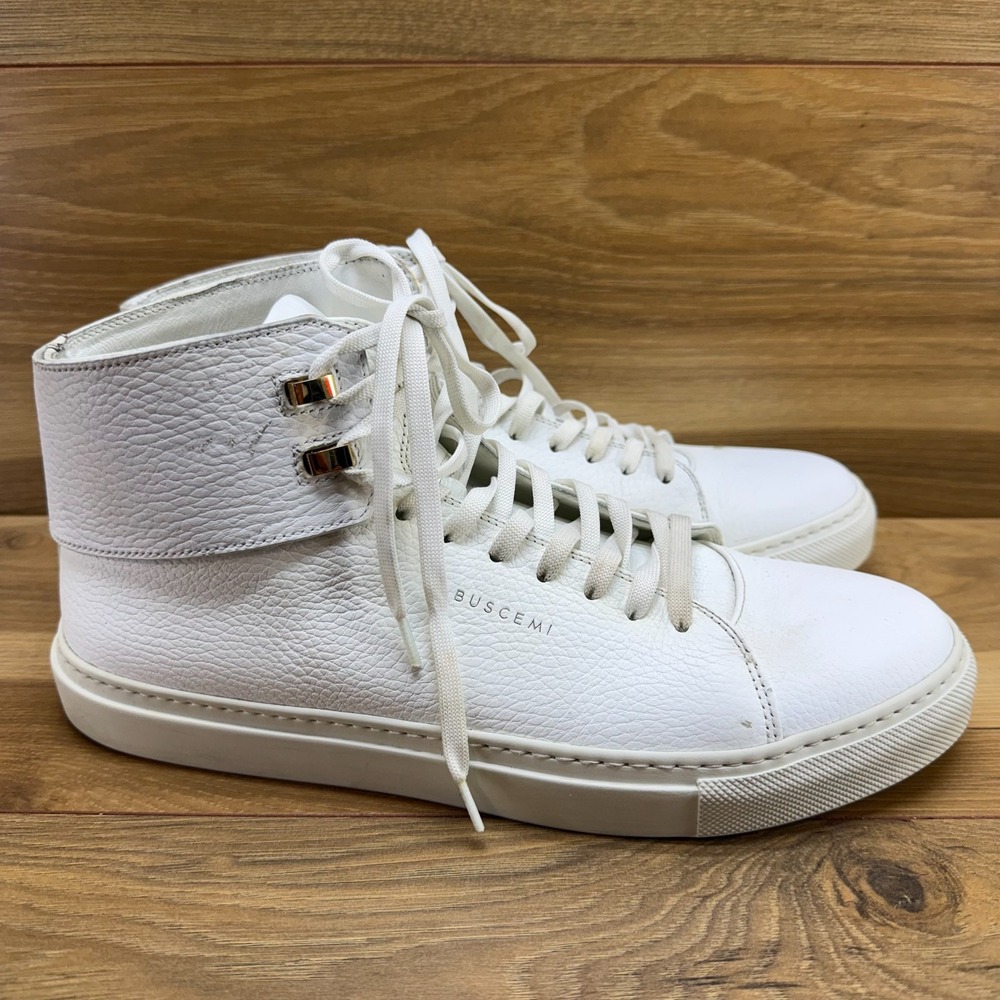 BUSCEMI High Top White Leather Sneakers Mens 10 EU 43 Modern Luxury Court Italy